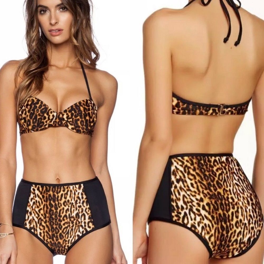 NWT Shoshanna Leopard Multi Halter Bikini Top- Size B (Small)